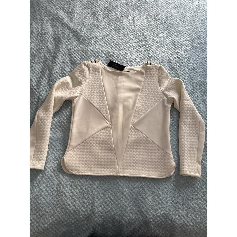 NWT Worthington Long Sleeve Shirt Cream Off-White Geometric Small Futuristic